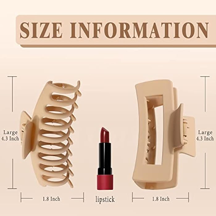 FDBJulyy Large Hair Clips,Claw Clips, 8 Pack 4.3 Hair Clips for Women & Girls,2 Styles 4 Colors Strong Hold Matte Claw Hair Clips for Women Thick Hair & Thin Hair, 90's Vintage Claw Clips - Image 2